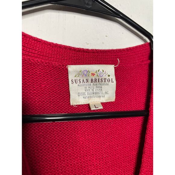 Vintage Cat sweater vest Susan Bristol Y2K 1995 Red Large - Picture 2 of 7